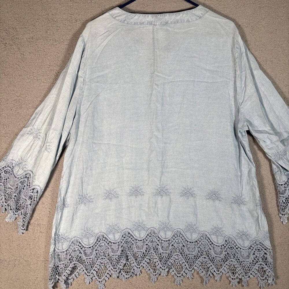 Chicos Tunic Top Size XL‎ (3) Powder Blue Crochet Boho Bohemian Fairy Witchy - Picture 13 of 16